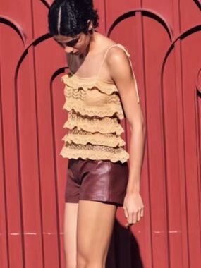 Zara Cream Ruffled Crochet Camisole